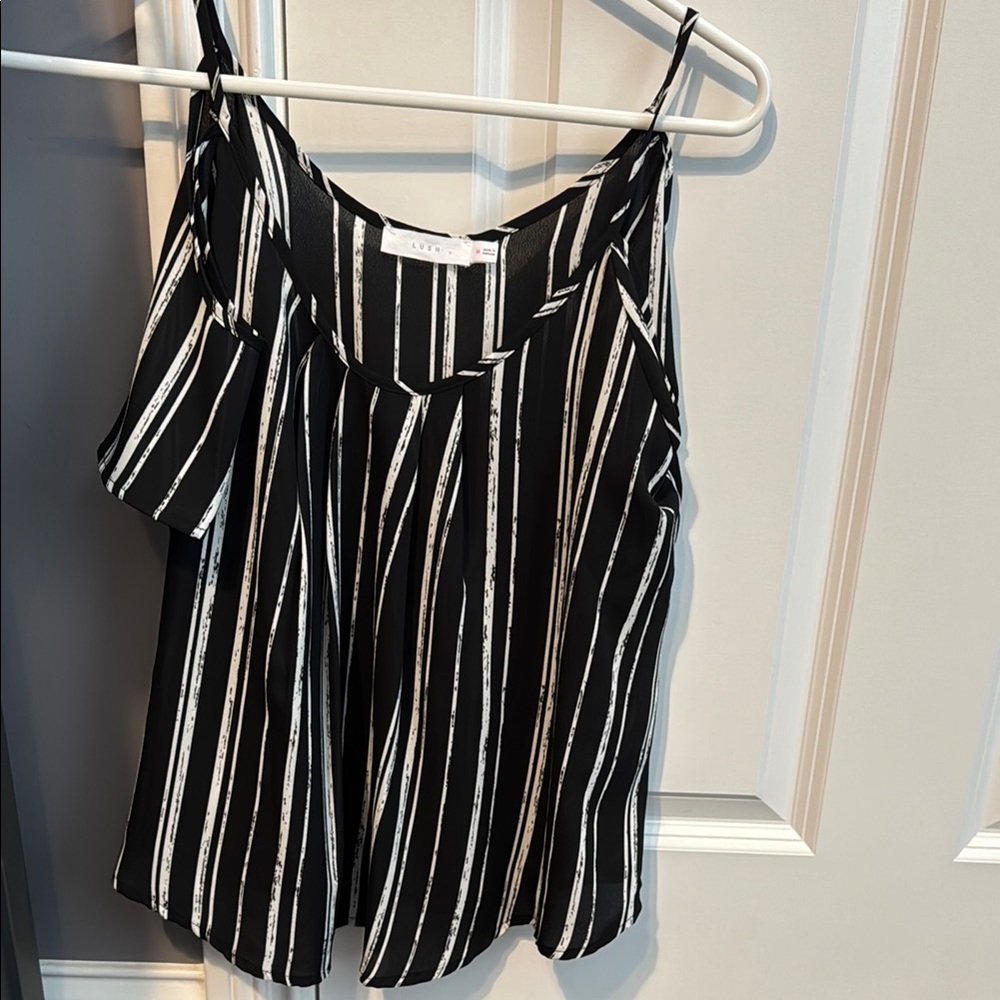 A New Day Black and White Asymmetrical Pleated Camisole